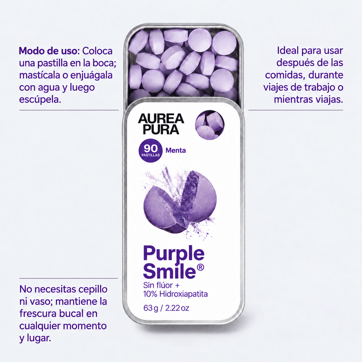 AureaPura PurpleSmile® | Pastillas Dentífricas Moradas